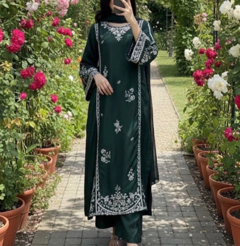 Salwar Kameez | Green | Chiffon